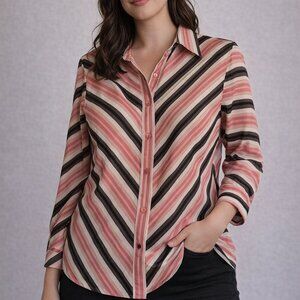 Fox Croft Striped Long Sleeve Pink Button Up Top Work Professional
